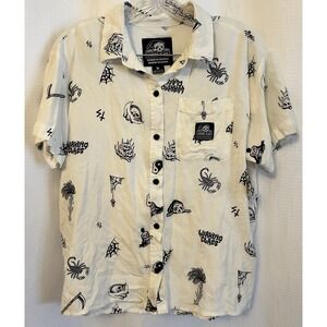 Lurking Class By Sketchy Tank Tattoo Print White Button Up Shirt M NWT
